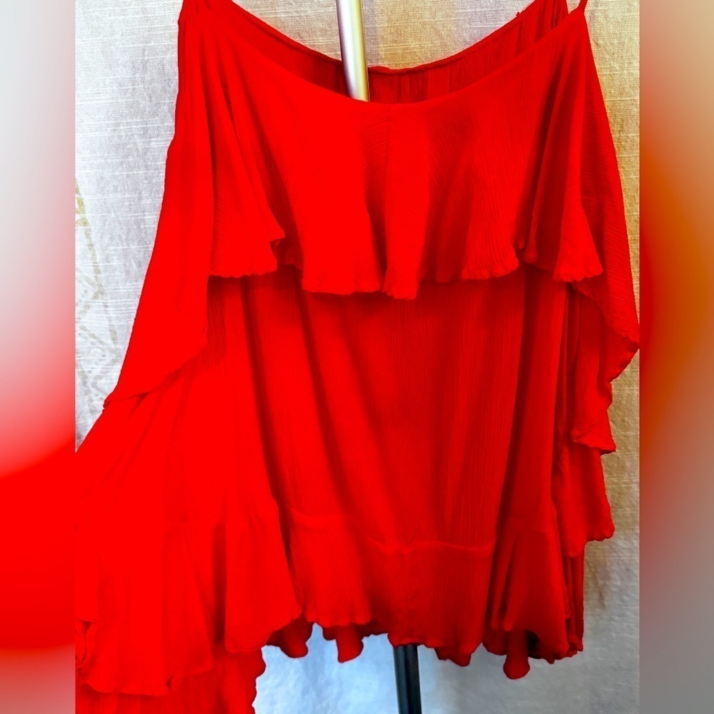 Free People Spaghetti Strap Ruffle Top XS Orange/Red